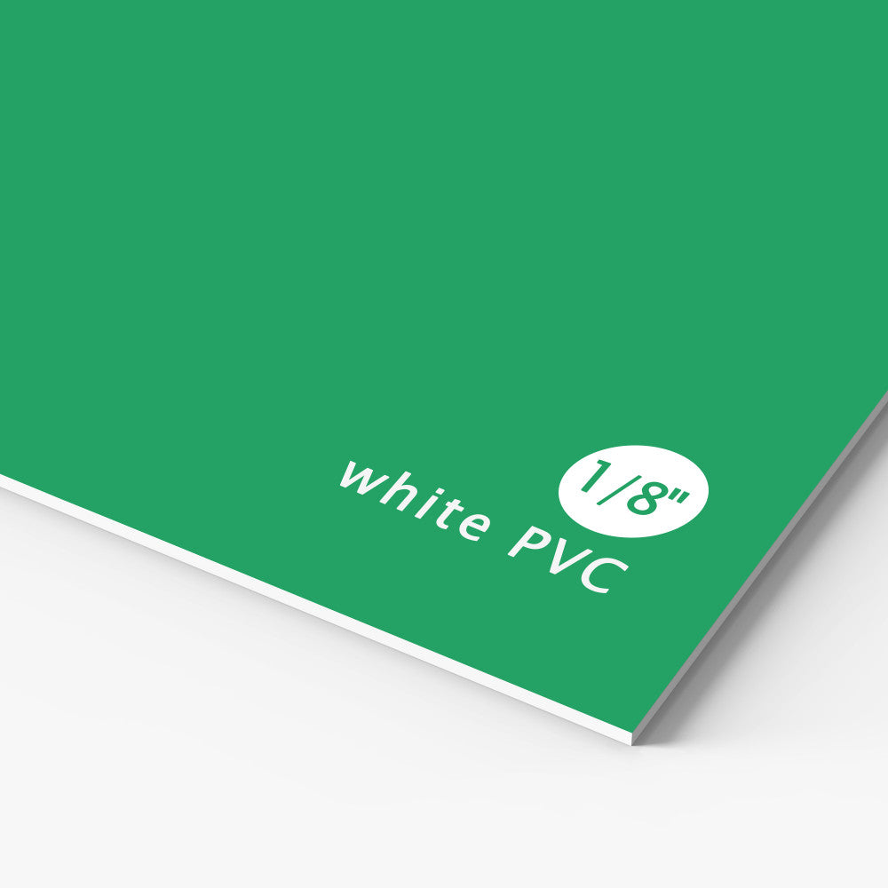 Custom printed 1/8 inch white PVC board, durable plastic signage panel for indoor and outdoor displays.