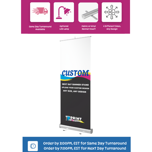 Custom Retractable Banner Stand, Pull Up Banner with Fast Shipping and Turnaround with Custom Vinyl Banner or Custom Fabric Insert