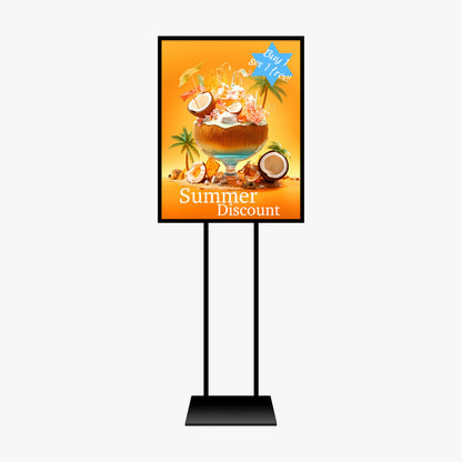 Custom printed PVC board sign on floor stand, summer discount promotion display for retail stores and events.