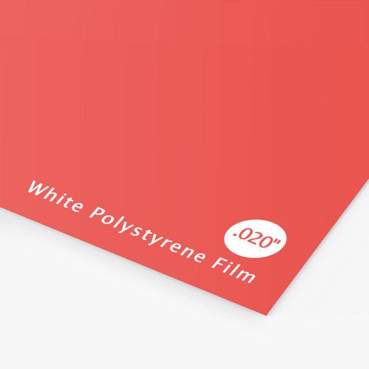0.020 inch white polystyrene film sheet, durable and flexible styrene plastic for indoor signs and displays.