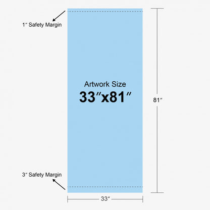 33x81 inch retractable banner stand size template with artwork area and safety margins, print design guide for roll-up banners.